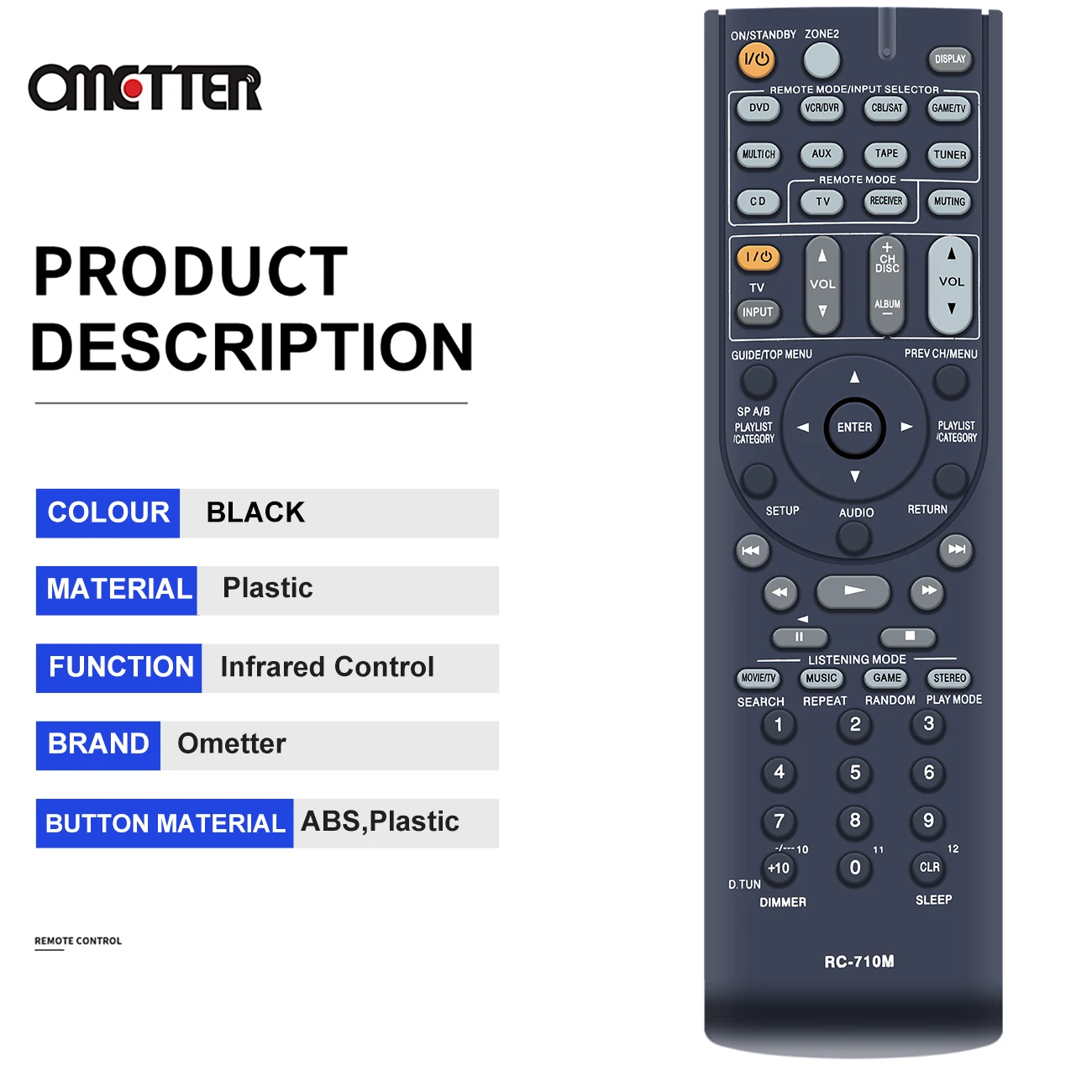 for Onkyo RC-710M RC-707M Channel AV Audio Video Receiver Remote Control TX-SR606S HT-S7100 TX-SR606B HT-R560 TX-SR702 HT-R667