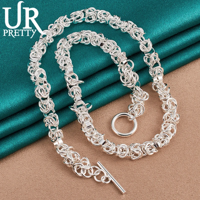 UPRETTY New 925 Sterling Silver 7mm Circle Chain Necklace 18 Inch Chain For Woman Party Wedding Engagement Charm Jewelry Gift