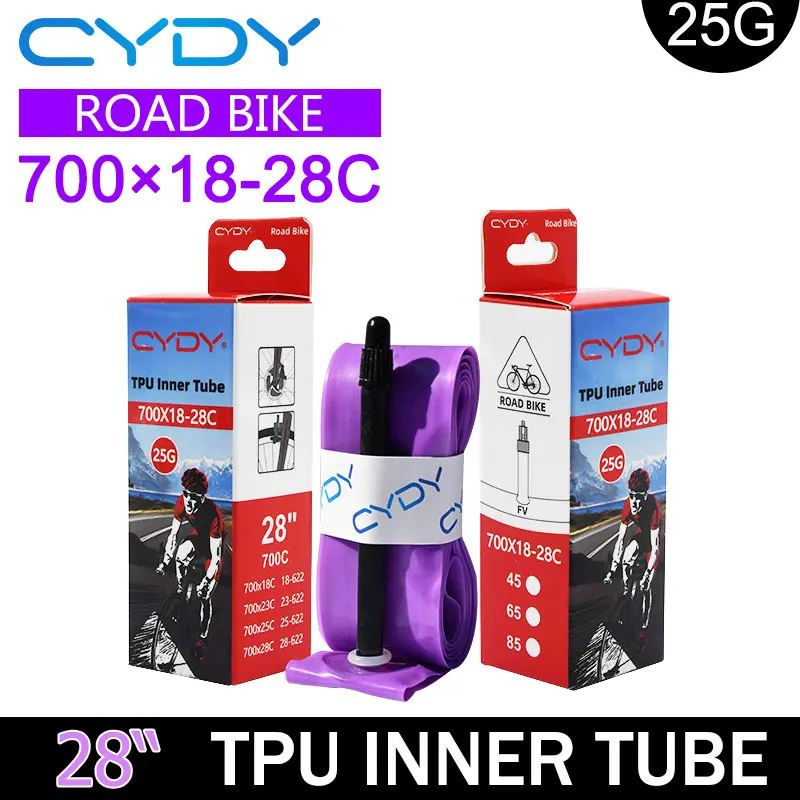 Câmara de Ar TPU CYDY para Bicicleta 700x18/23/25/28C com Válvula Presta (França) Comprimento 45/65/85mm para Pneu de Bicicleta de Estrada Ciclismo 25G