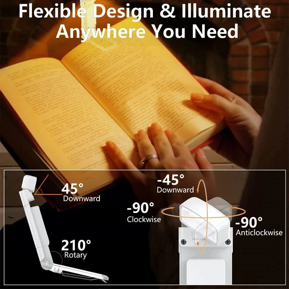 LED Book Light USB Rechargeable Reading Light Eye Protection Night Lamp 3 Colors 5-Level Brightness Portable Clip Bookmark Lamp