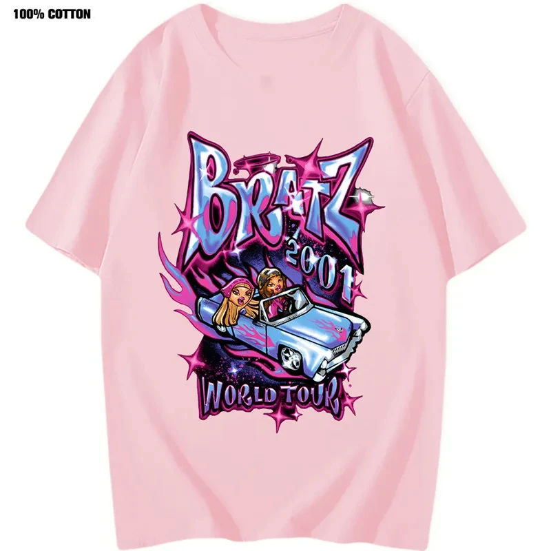 Summer Oversized Men T-shirt Bratz Print T Shirts Harajuku Y2k Tops Women Casual Cotton Short Sleeve Tshirt Unisex Street Tees