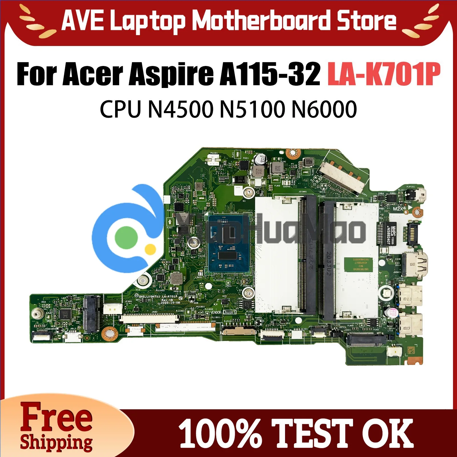 

Материнская плата для Acer Aspire A115-32 A315-35 N20C5, материнская плата для ноутбука GH5JJ/GH7JJ LA-K701P с процессором N4500 N5100 N6000, 100% тестирование