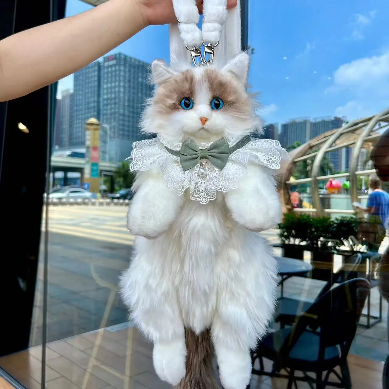 Lifelike Ragdoll Cat Plush Backpack, Soft Stuffed Kitten Doll Toy, Cute Kitty Plush Bag, Birthday Gift for Girls Kids Home Decor