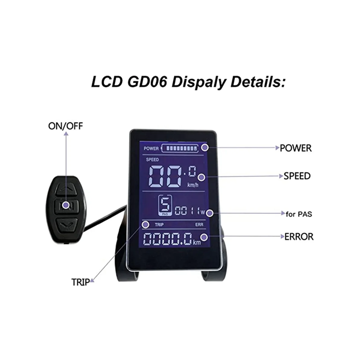 36V 48V LCD GD06 Display Control Panel, 5-Speed Control Waterproof Motor Controller Display Meter for E-Bike