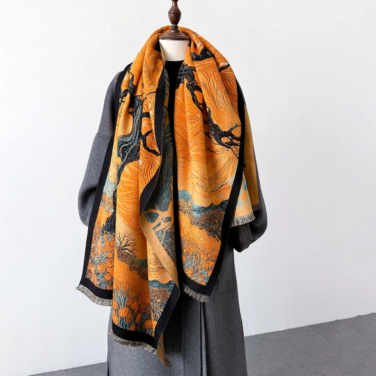 Fashion Autumn Winter Warm Cashmere Scarf Pattern Long Tassels Women Thicken Wrap Shawl Muffler Pashmina Bufanda Blanket Echarpe