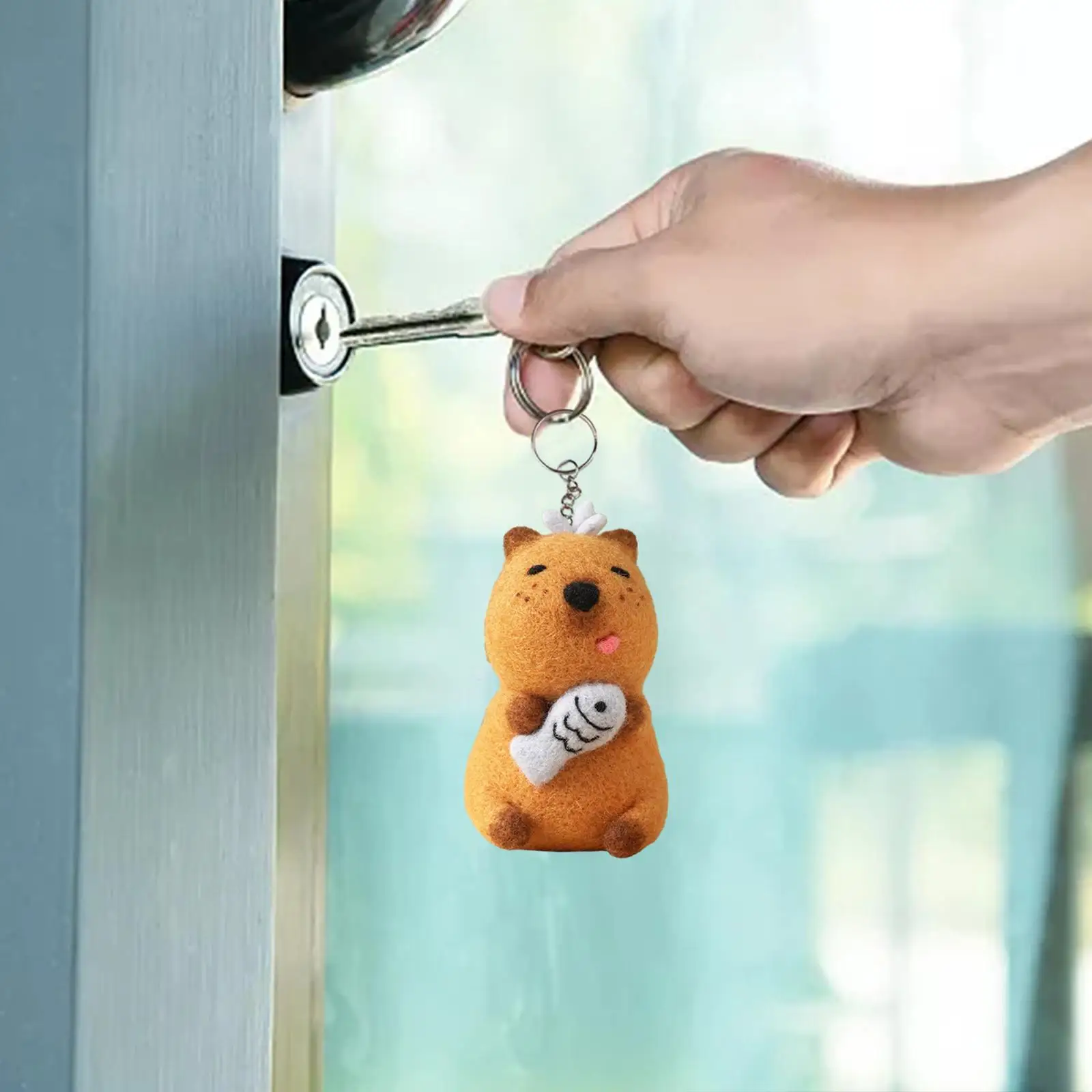 Wool Roving Felting Starter Kit Capybara Plush Toy DIY Handmade Craft Set with Keychain Pendant Soft Animal Doll for Kids Adults