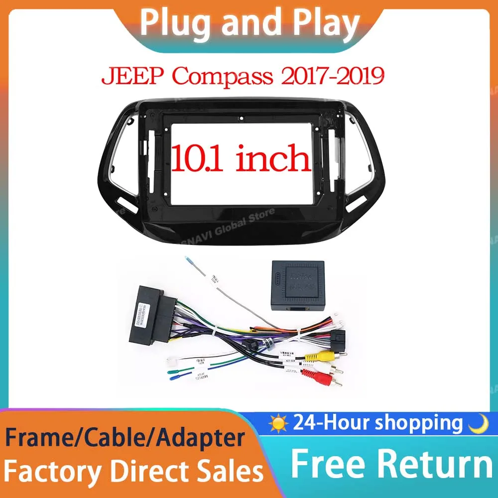 RSNAVI 2 Din 10.1 Inch Car Radio Plastic Fascia Panel Frame for Jeep Compass 2017 2018 2019 Installation DVD GPS Dash Mount Kit