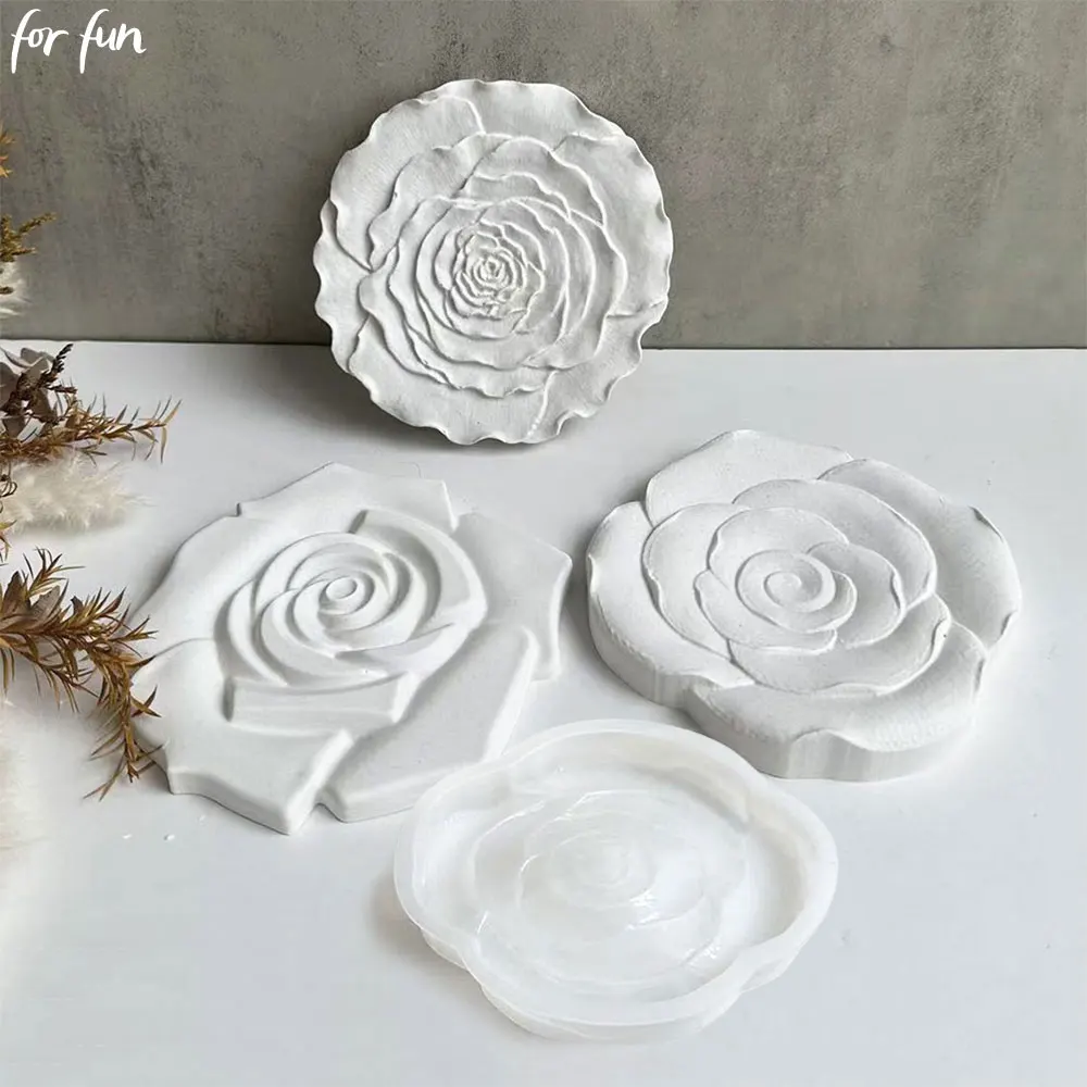 For Fun Rose Coaster Silicone Mold DIY Concrete Cement Plaster Resin Jewelry Storage Tray Cup Mat Mould Home Handicraft Decor