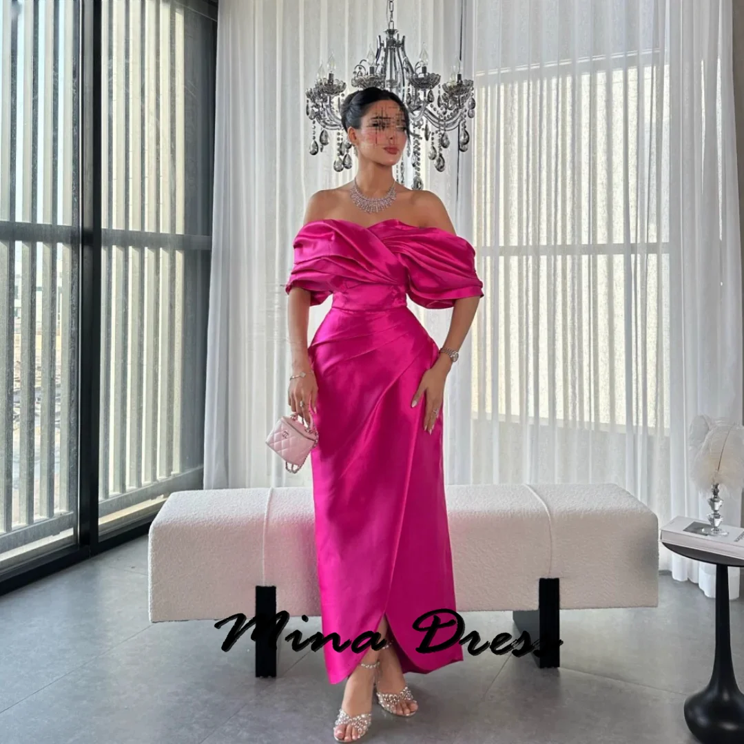 

Mina Evening gown with ribbon off the shoulder, elegant mermaid luxurious side opening, pink, contracting, graduation