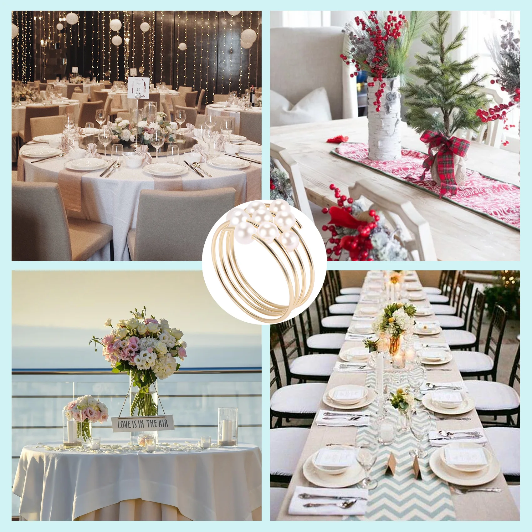 ABWR-Set Of 12 Gold Pearls Napkin Rings Weddings Favors Serviette Napkin Rings For Dinner Table Pearl Napkin Buckles Rings