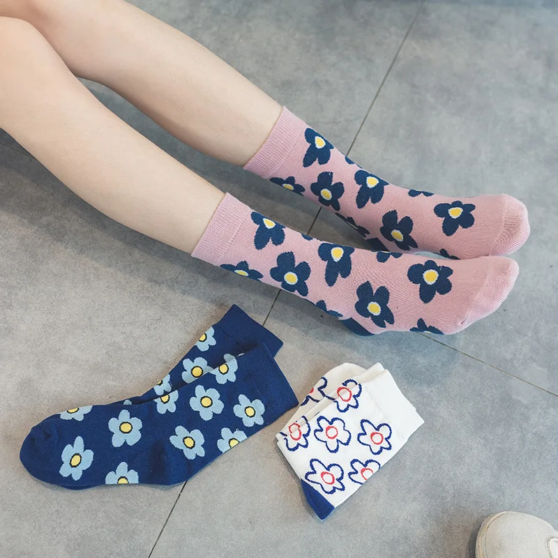 Autumn Winter Sock Women Korea Style Flower Pattern Print Short Socks Cute Streetwear Girls Fashion Women Socks носки женские