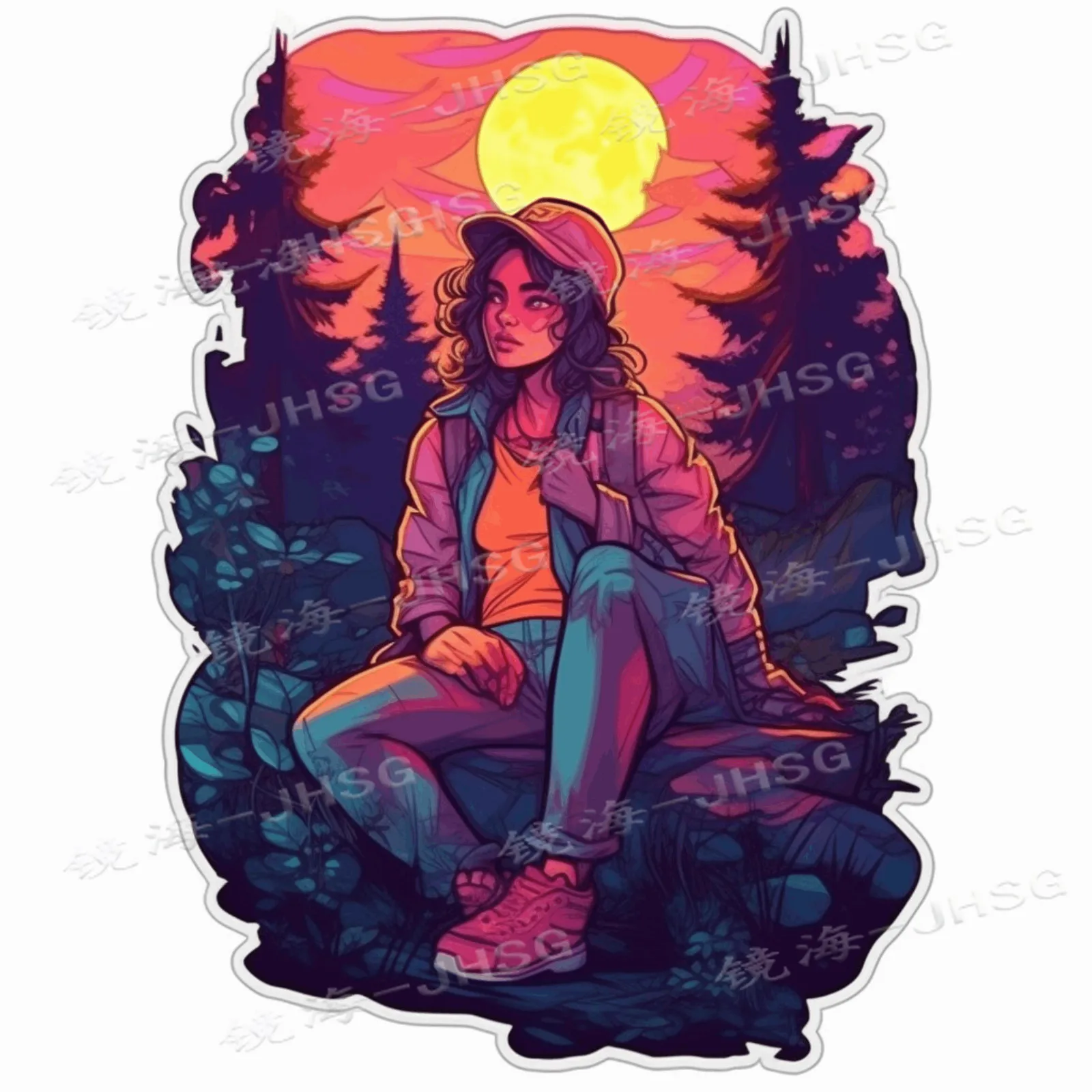 

Girl in The Woods Sticker Cup Portable Computer Car Window Bumper Vinyl Decals