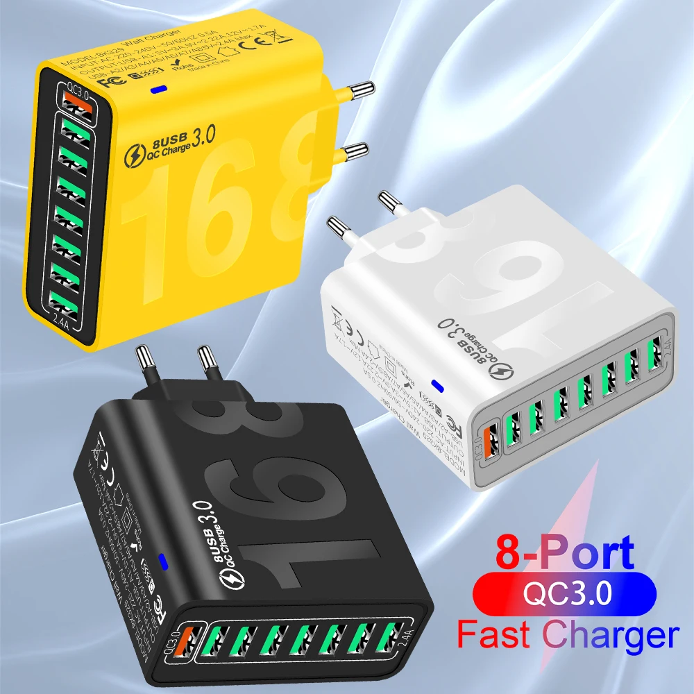 

QC3.0 8 Port Fast Charging USB Charger EU/US Wall Charger For Phone Adapter For iPhone Xiaomi Huawei Samsung