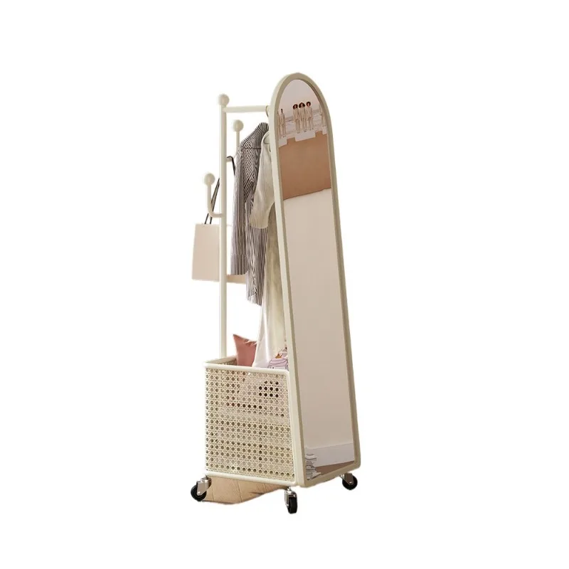

Light luxury medieval, full-body full-length mirror on the floor, integrated with household coat rack, movable storage