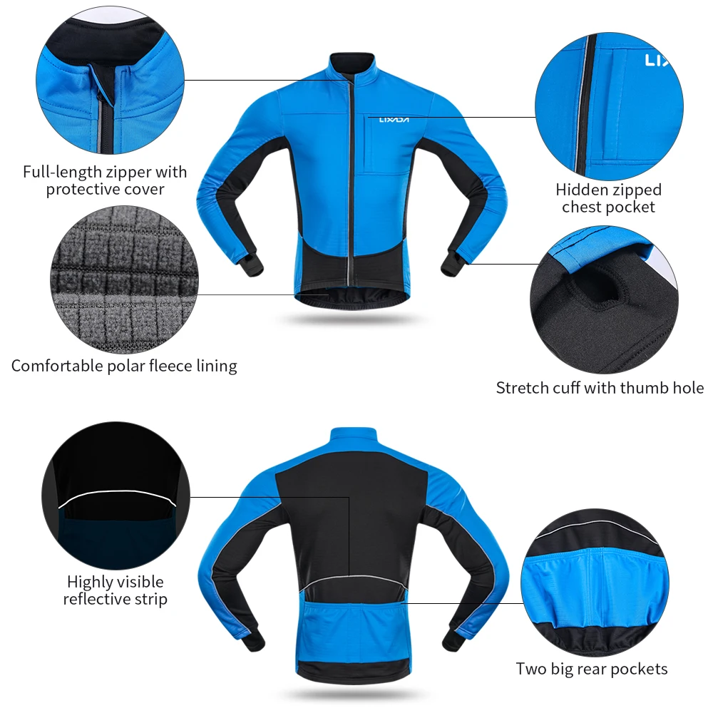 Lixada Herren winddichte Fahrradjacke Winter Thermal Polar Fleece MTB Fahrrad Reiten Laufbekleidung Sportbekleidung Jacke Mantel