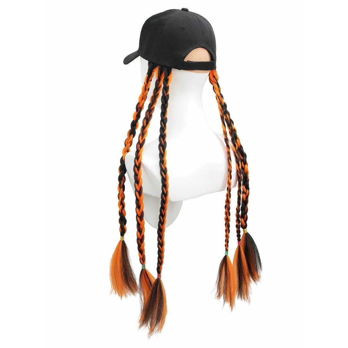 Gorra de béisbol trenzada negra y naranja de Halloween, accesorio para el cabello dulce y fresco oscuro, diseño de peluca sintética con sombrero desmontable de una sola pieza