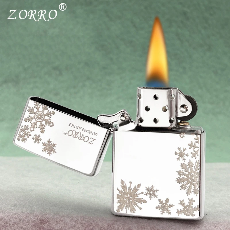 Zorro Carved Snowflake Kerosine Windproof Lighter, Personalized and Beautiful Gift for Men and Women