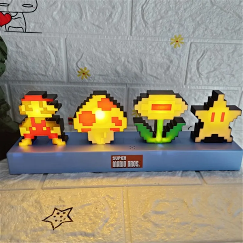 Game Super Mario Bros Figures Anime LED Light Pixel Question Mark Cube Toad Goomba Mario Action Toys Lamp Child Kids Xmas Gifts