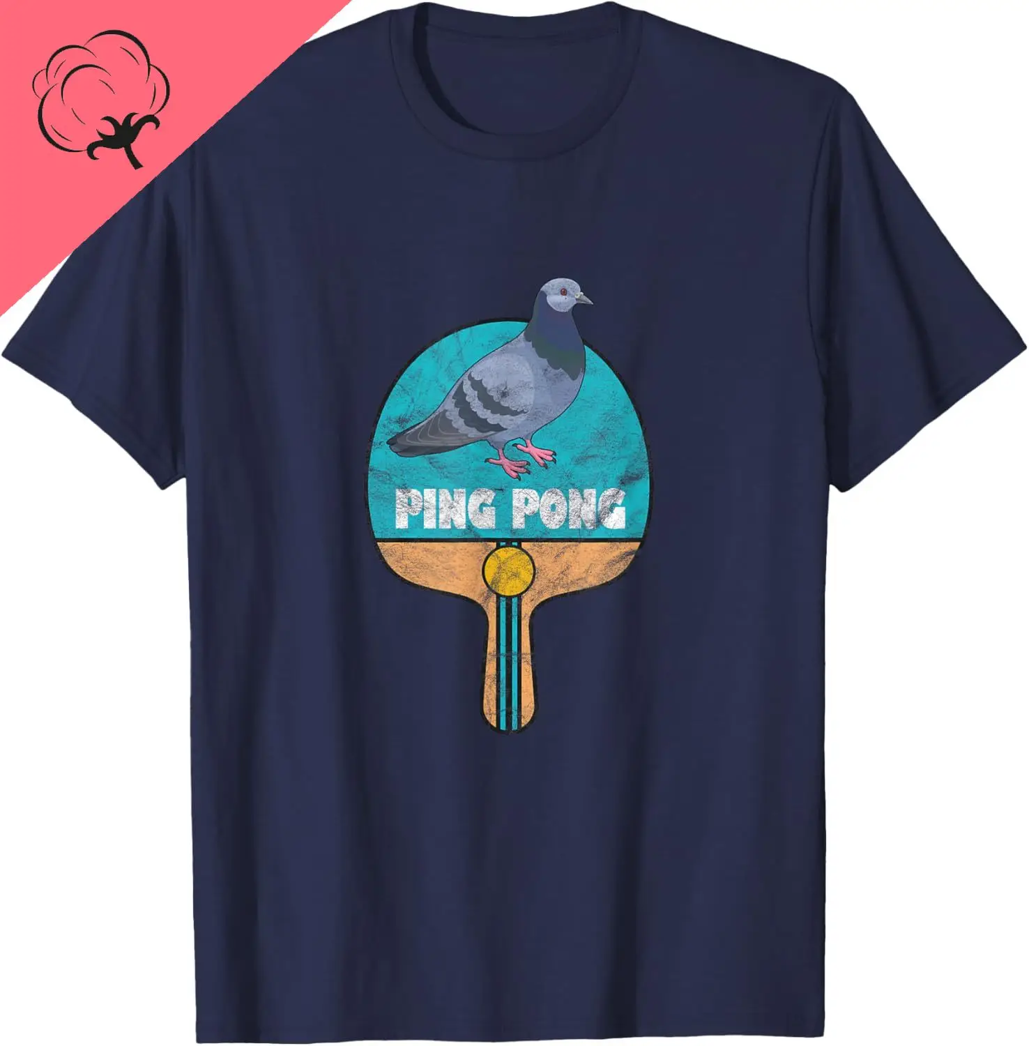 Ping Pong Paddle Pigeon Table Tennis Distressed T-Shirt Unisex Summer Streetwear Tops Individuality Funny Vintage Cotton Tee
