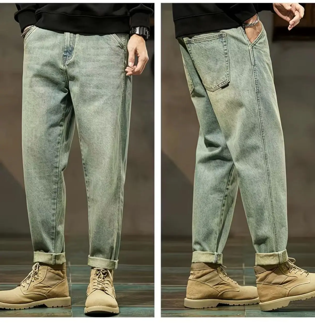 New Arrival Harem Jeans, High Quality Men's Loose Fit Long Pants Slimming Suitable For All Leg Types Retro Blue & Vintage Blue