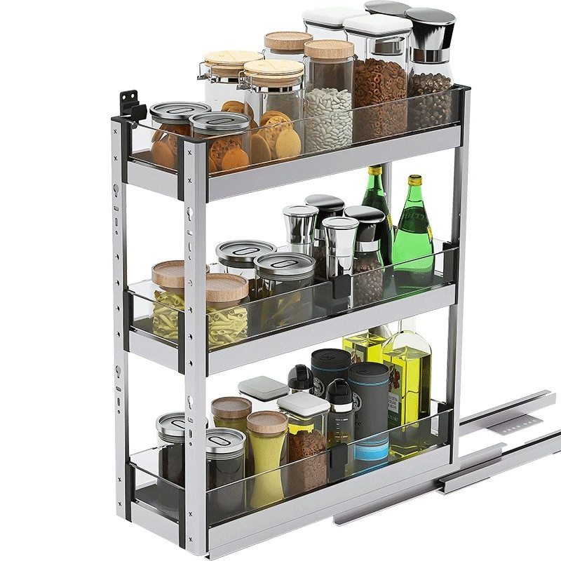 Kitchen Cabinet Pull Basket Open Drawer Mini Seasoning Basket Glass Narrow Cabinet Small Size Seasoning Short Basket