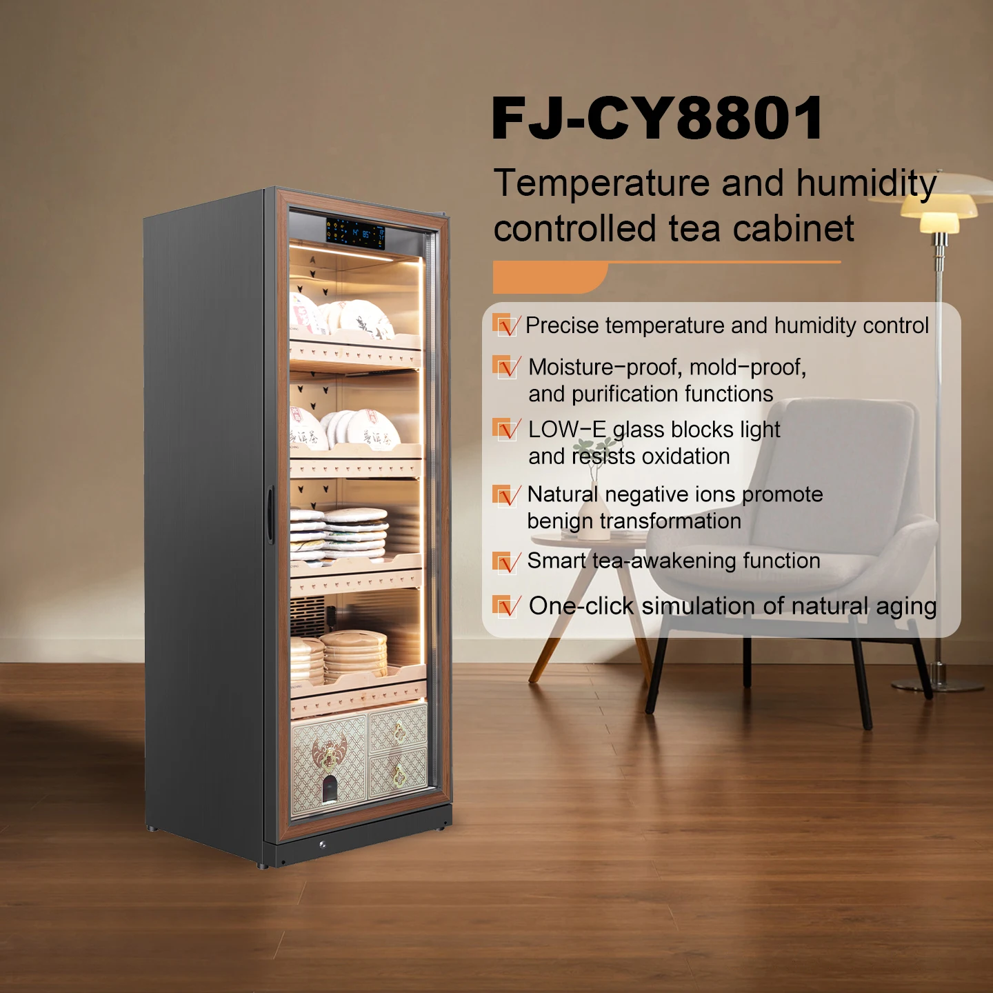 Precision Temperature Control Tea Cabinet, Stainless Steel, Durable Home Furniture, Large Storage, Pu'er Tea, Multifunction