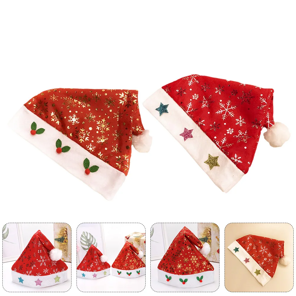 

4Pcs Xmas Christmas Hat Children Five-Star Snowflake Pattern Party Performance Prop Christmas Party Hat Performance Props