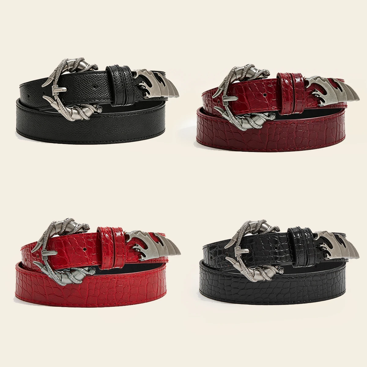 Schlangenschnallen-Gürtel aus PU-Leder mit Krokodilmuster für Damen, modischer Freizeitgürtel für Kleider und Jeans, Accessoires, Y2K-Gürtel für Mädchen, schwarzer Taillengürtel
