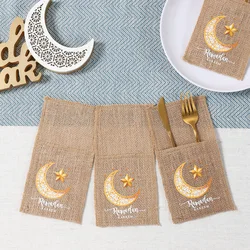 Ramadan Decor Cutlery Holders Burlap Knife Fork Bag for Eid Mubarak Decoration 2025 Islamic Muslim Party Eid Al Adha Gifts