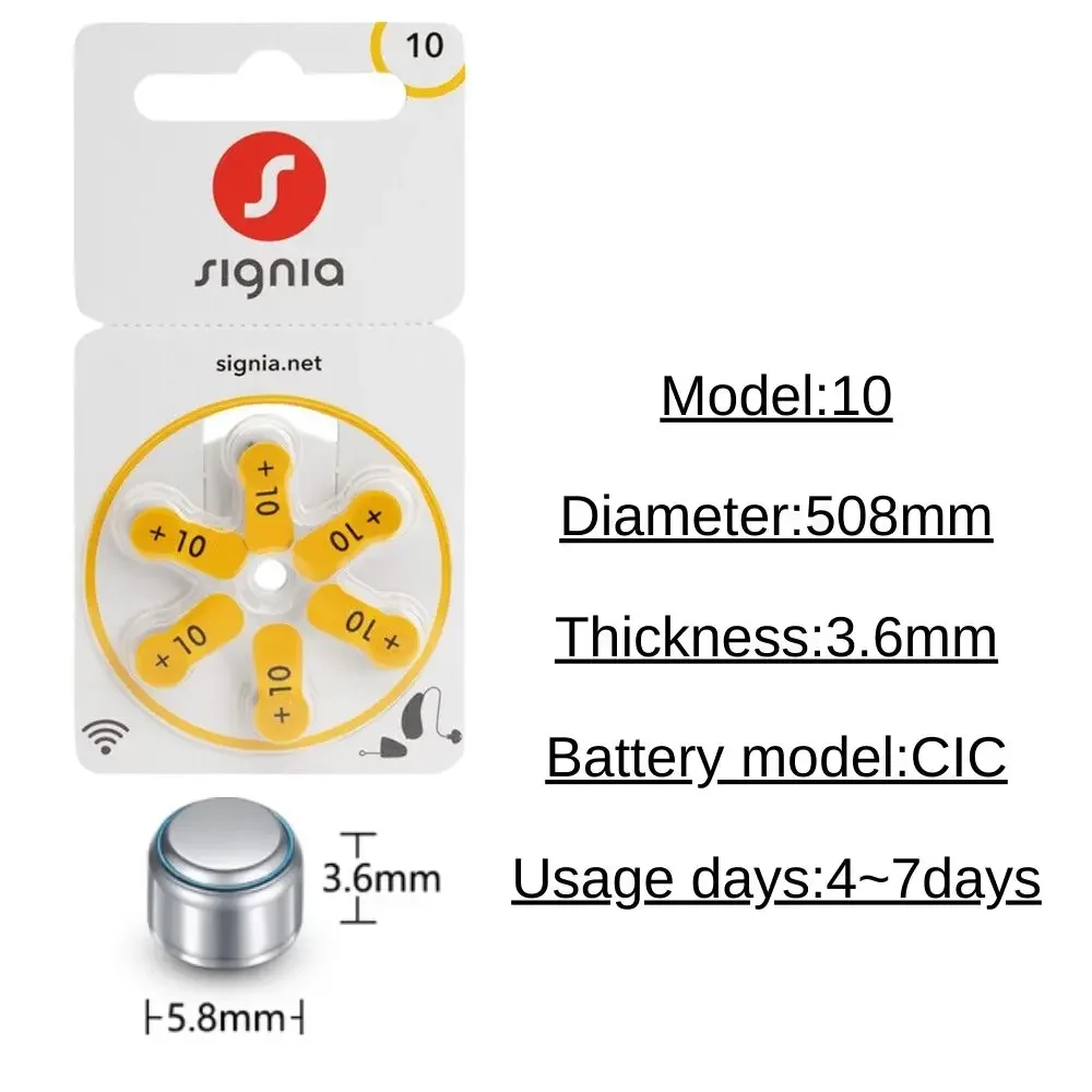60PCS / 10 Cards Signia Hearing Aid Batteries Size 10 S10 A10 ZA10 PR70 A10, 60 PCS Signia Hearing Aid Zinc Air 10 Battery