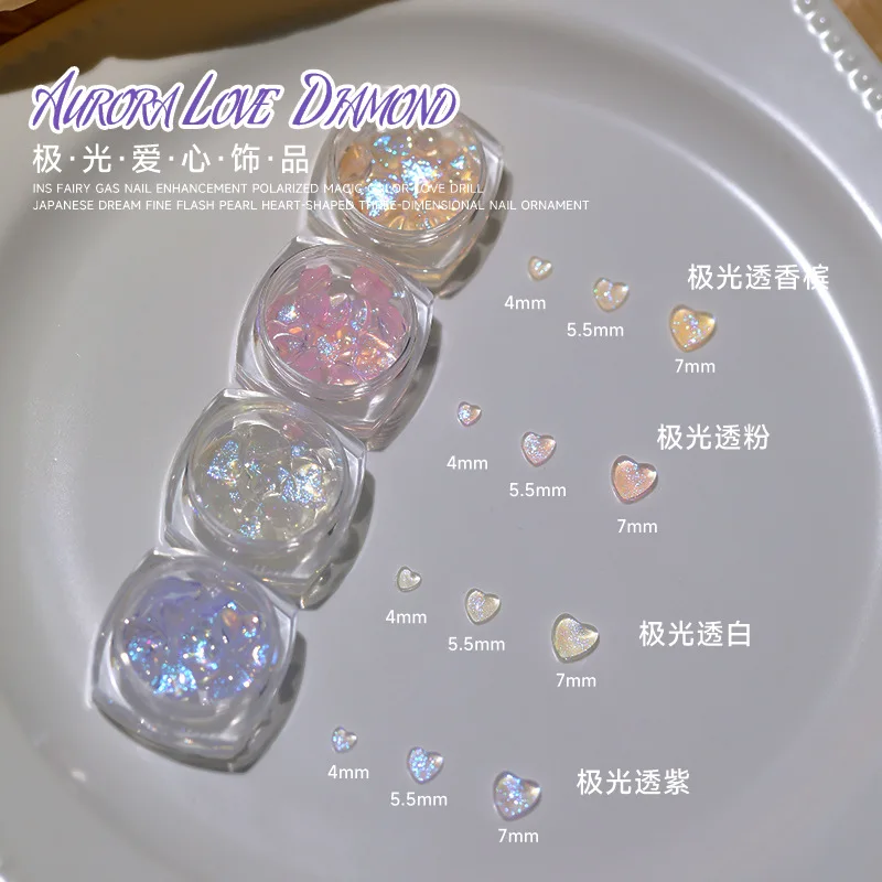 30Pcs Heart Shaped Shiny Aurora Nail Art Rhinestone Resin Galaxy Color Symphony Nail Gems Parts Clear Crystal Manicure Acessorie