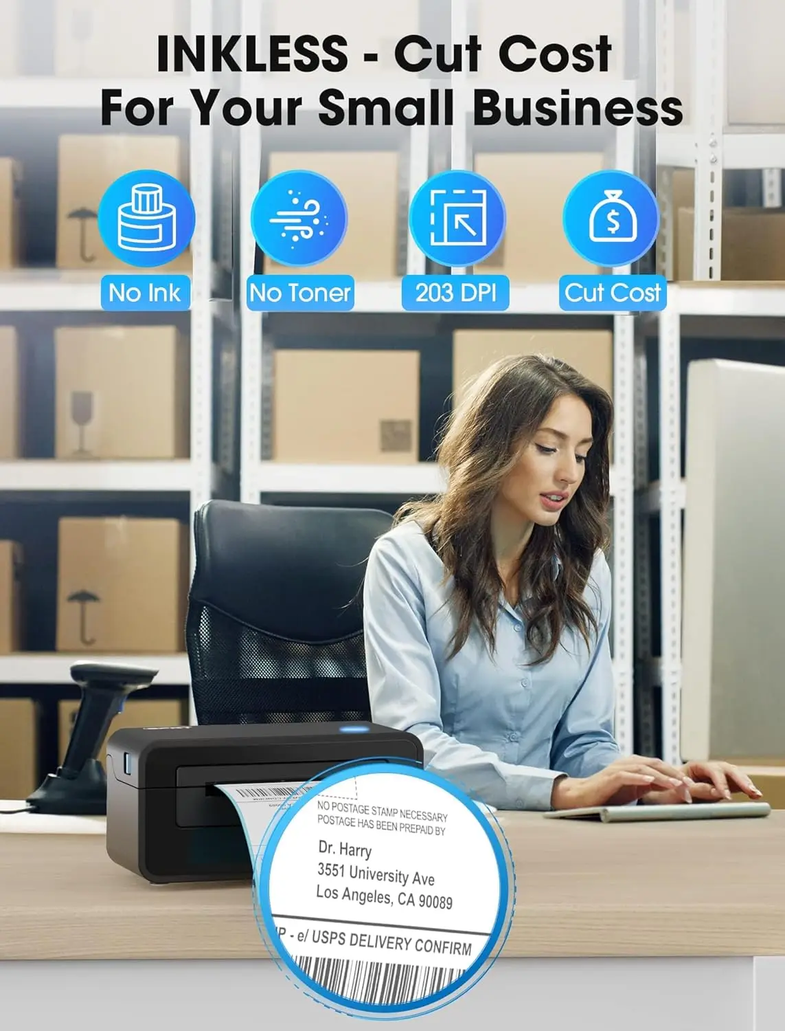 Impressora térmica de etiquetas Bluetooth 4x6, funciona com telefone, Windows, Mac, iOS, Android – Envio para pequenas empresas