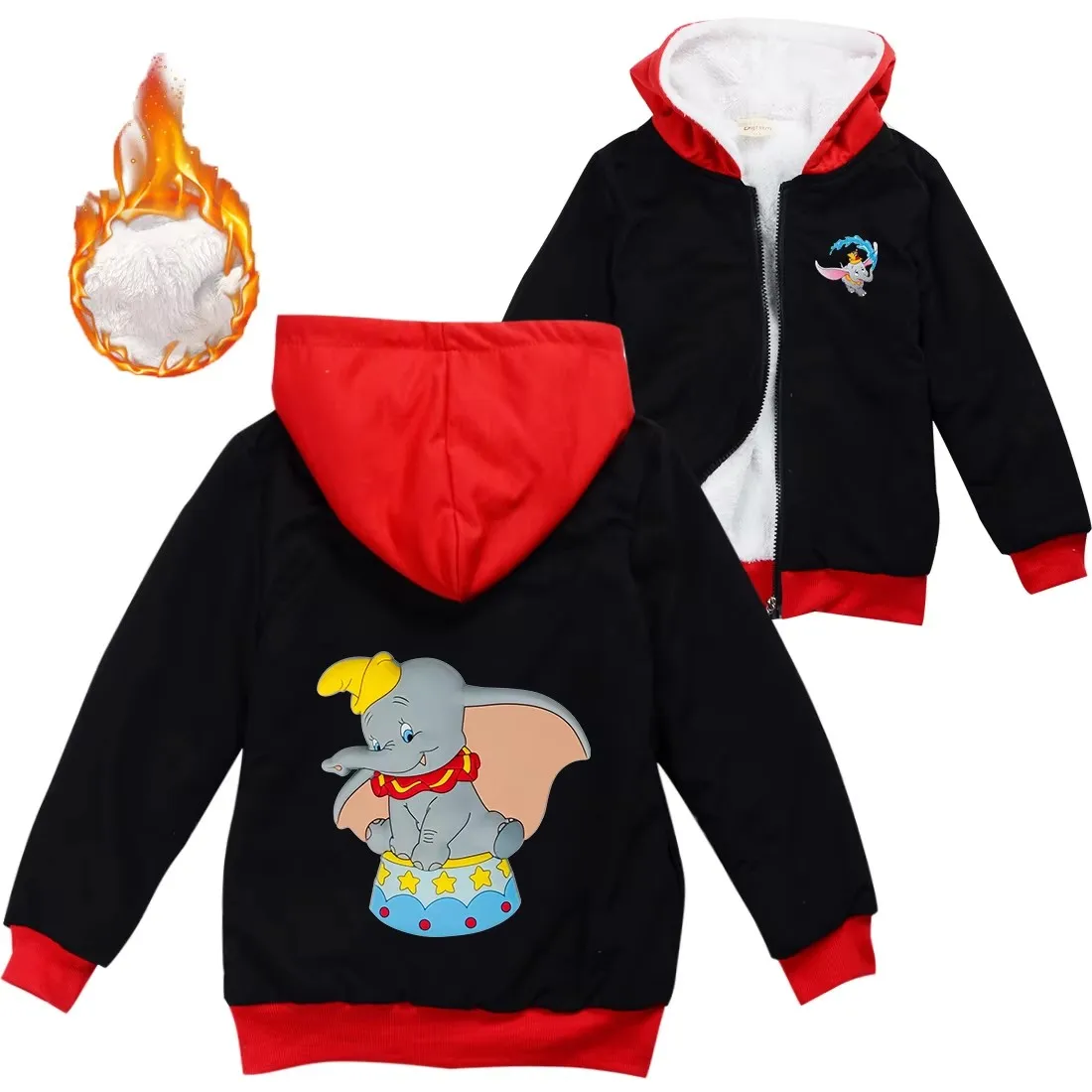 Disney Dumbo Warm Winter Jacket For Boys Girls with Zipper Children Coat Thicken Hooded Sweater Kids Outerwear