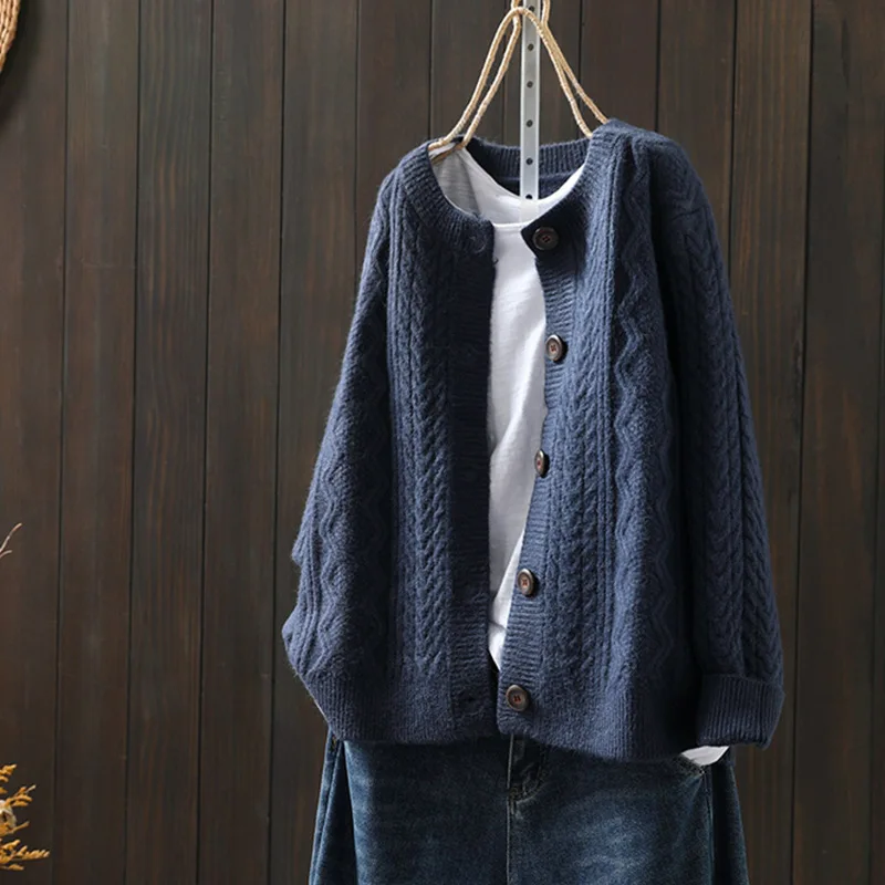 

Женский вязаный кардиган, свитер, пальто, женский весенне-осенний топ, новинка 2025, женская утепленная вязаная верхняя одежда на осень-зиму