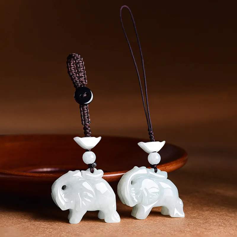 Natural Jadeite White Emerald Elephant Pendant Phone Charm Luxury Jewelry Fashion Jewelry Exquisite Charms Gift Certificate
