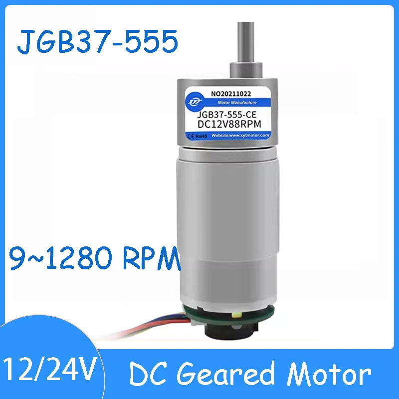 

JGB37-555 12V 24V Micro DC Gear Motor 9~1280 RPM Power 18/36W Rated Torque 1.1-40kg.cm Speed Motor Speed Measuring Dial Encoder