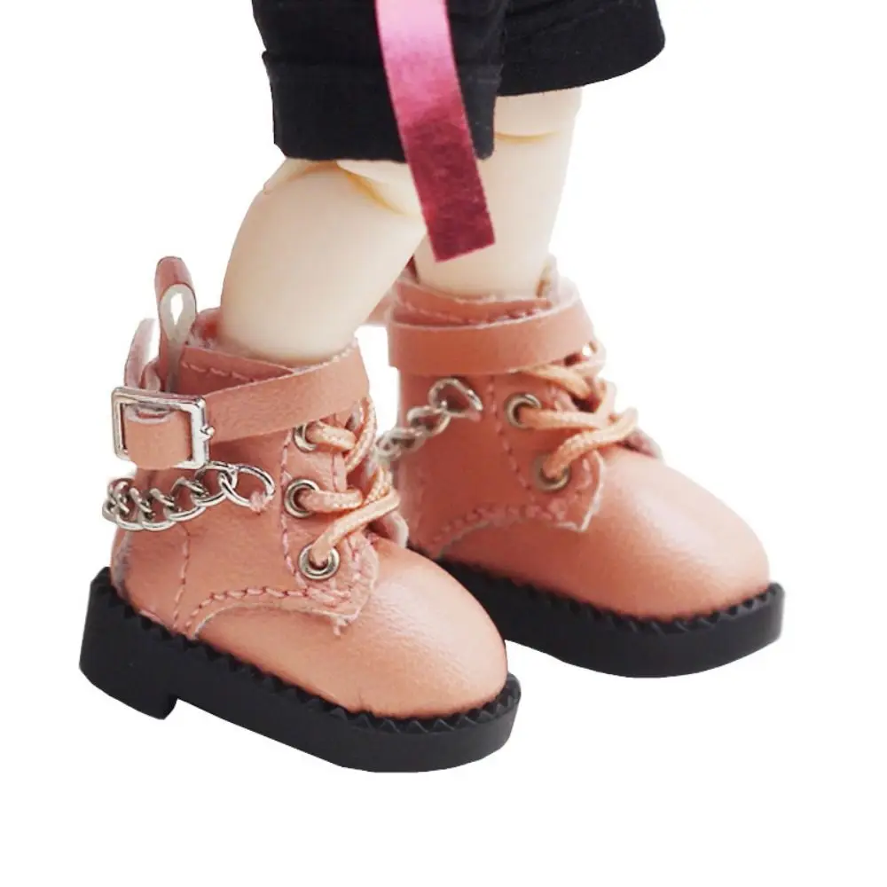 1 Pair PU Leather OB11 Doll Shoes Mini Chain Boots Bjd Doll Chain Shoes Casual High-heeled 1/12 Bjd Doll Shoes Middle Blyth Doll