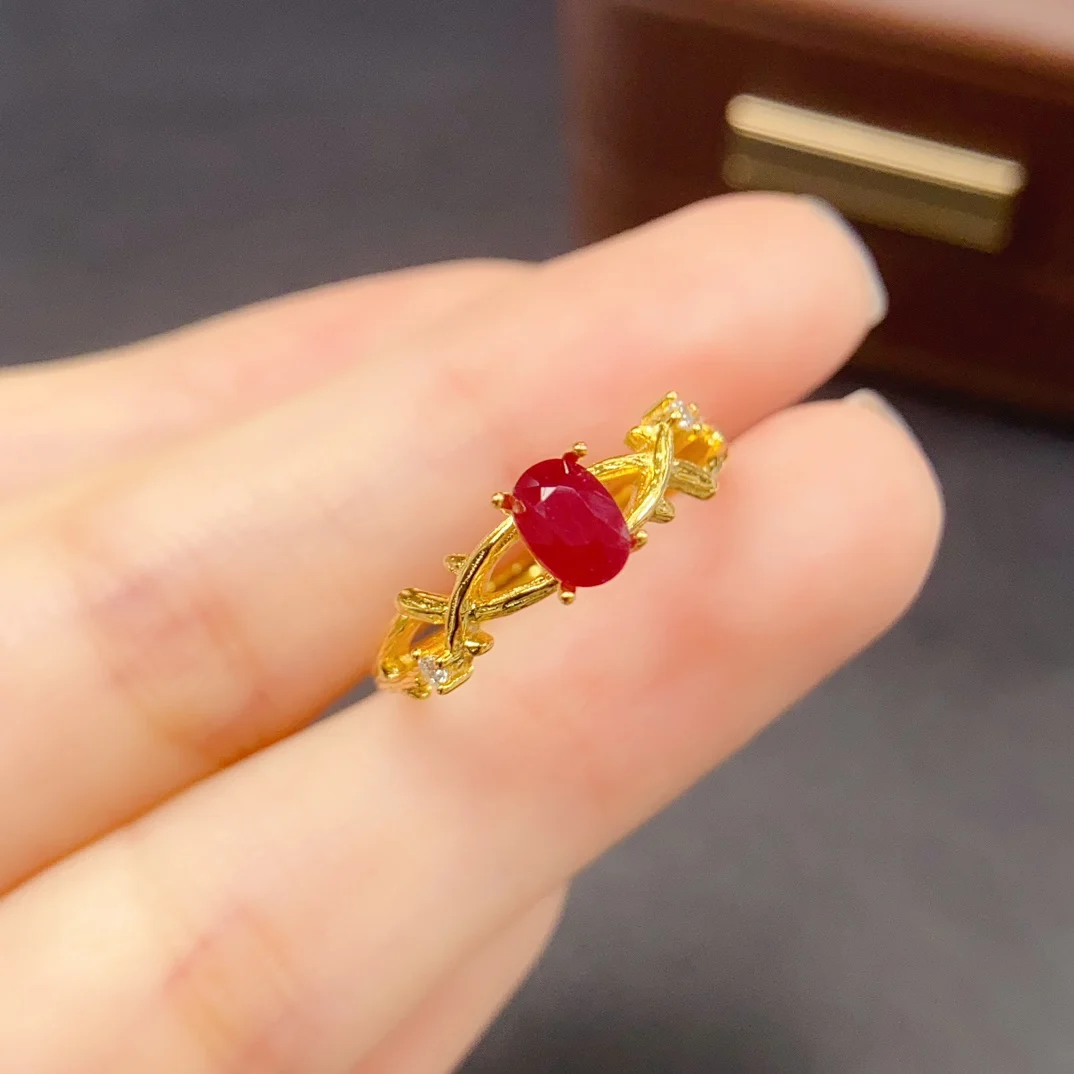 

4*6mm Natural Ruby Ring S925 Sterling Silver Certificate Luxury Design Fine Fashion Charm Weddings Jewelry for Women