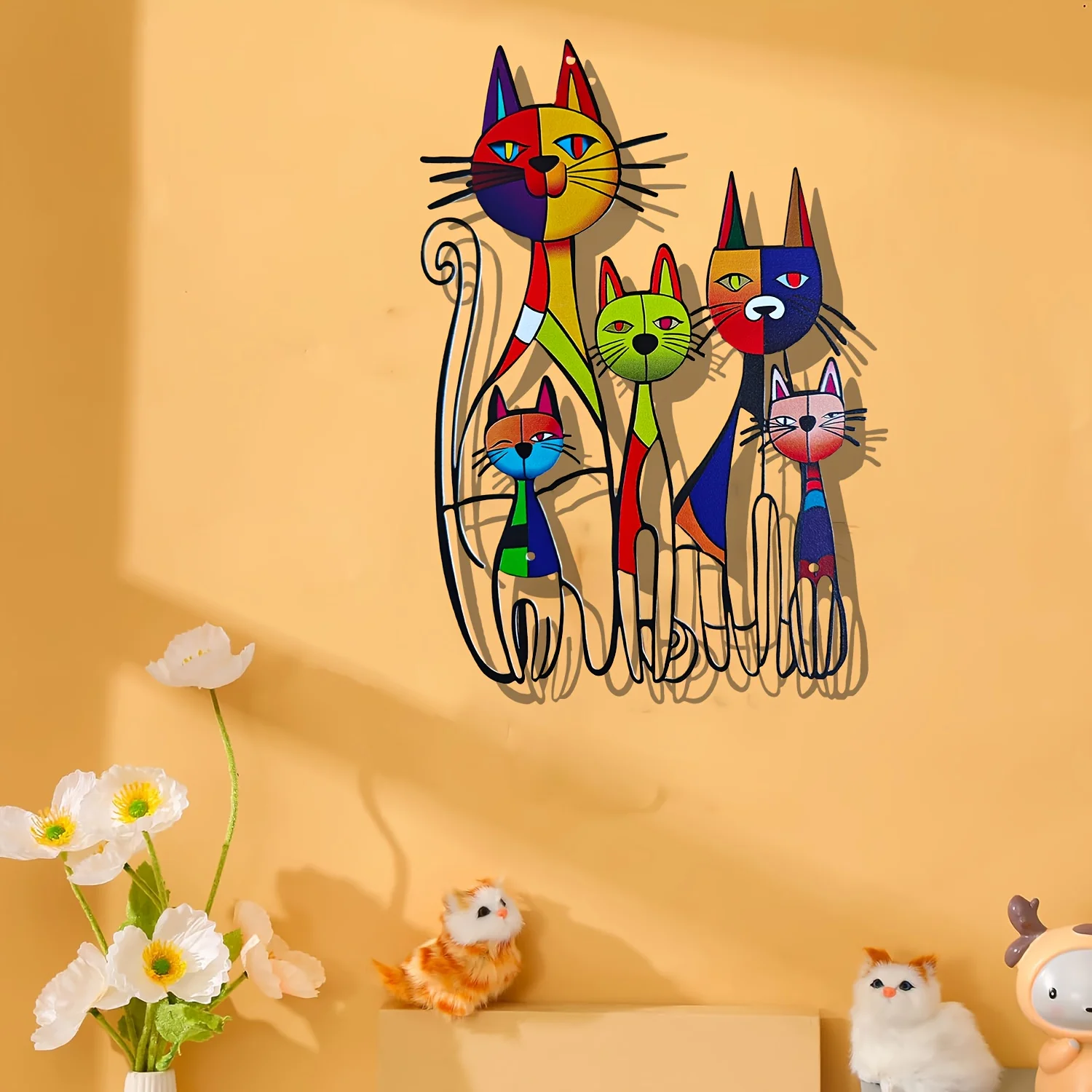 Farbenfrohe Katzen-Metallwandkunst: Dekorative Türhänger, Eckrahmen, Eisenfenster, Wohnzimmer-Skulptur mit Haustier-Motiv, Heimdekoration