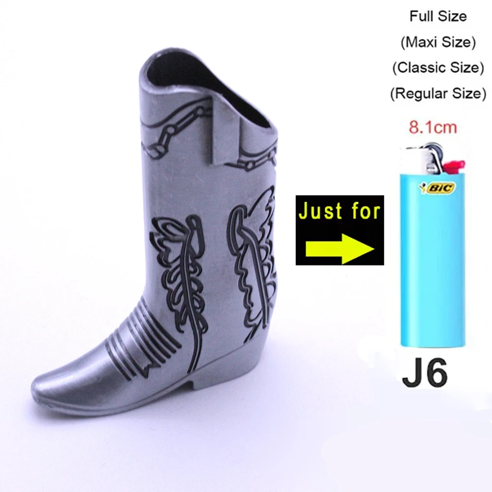 

BIC J6 Lighter Holder Decorative Cover Zinc Alloy Western Cowboy Boot Case for Full Bic Maximum J6 Lighter