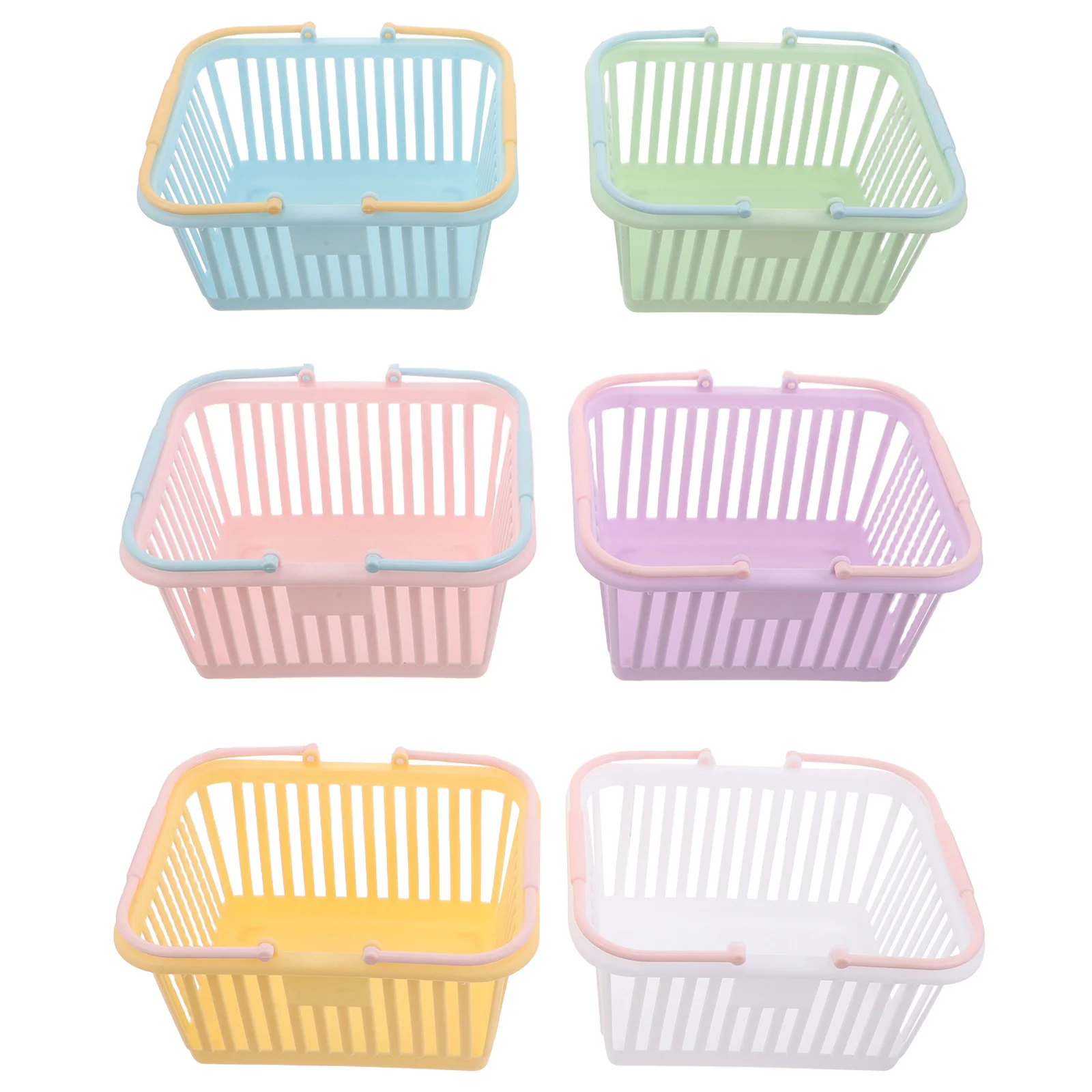 6 قطعة سلال التسوق الصغيرة للأطفال الباستيل البلاستيك اللعب سلة الغذاء التظاهر اللعب عربة بقالة سلة السوق تقليد الروطان
