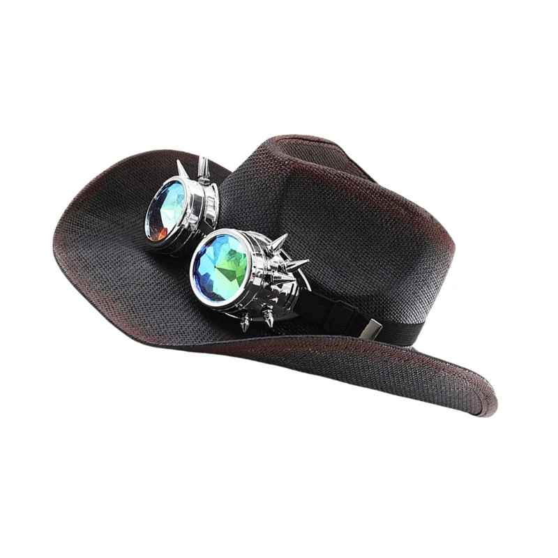 Roll Brims Party Hat for Masquerades Gentleman Hat Jazzs Hat with Goggles Adult Concert Costume Hat Ethnic Headpieces