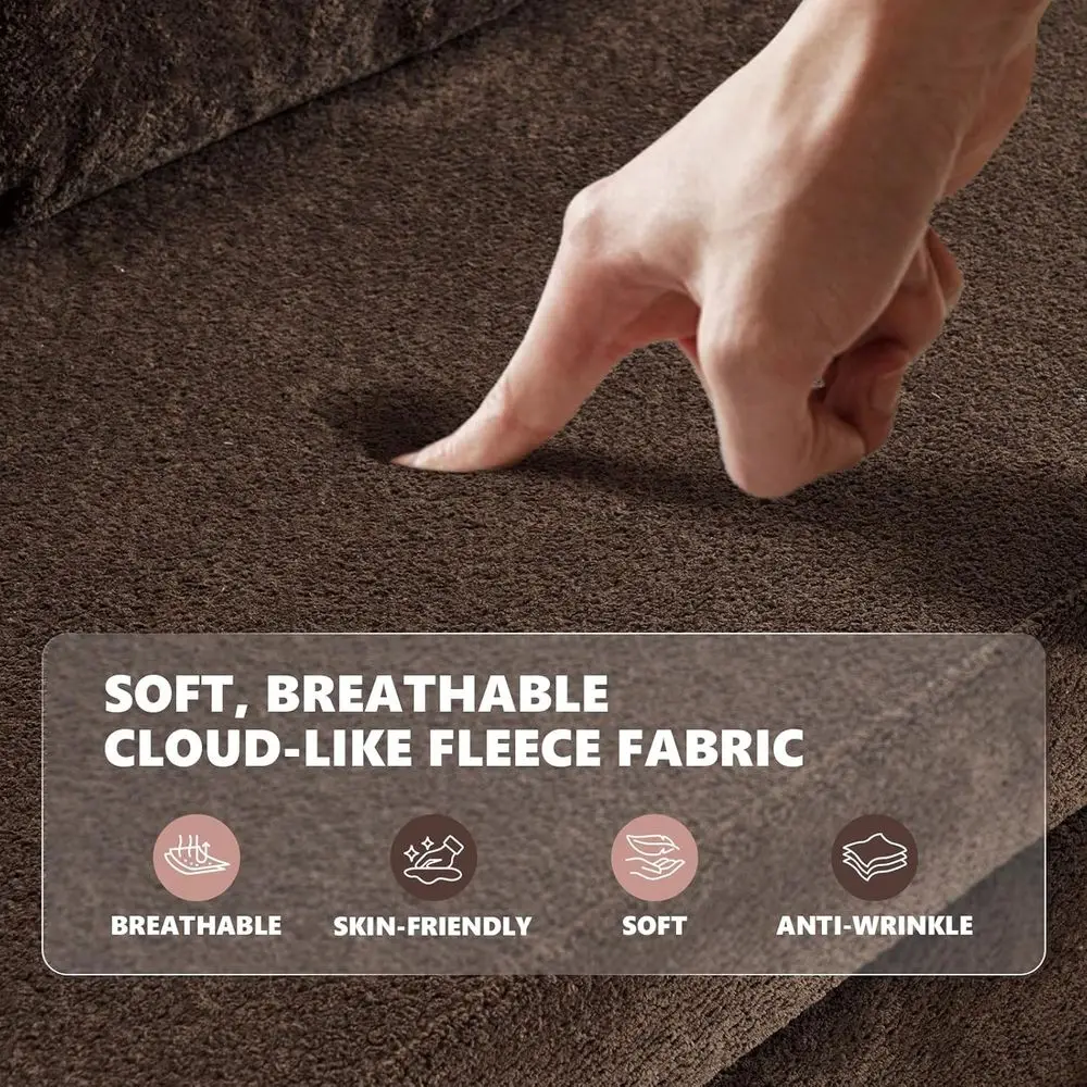 L-Shaped Sectional Sofa Bed with Storage, Cloud-Soft Leather, USB Ports, and Side Pockets in Brown