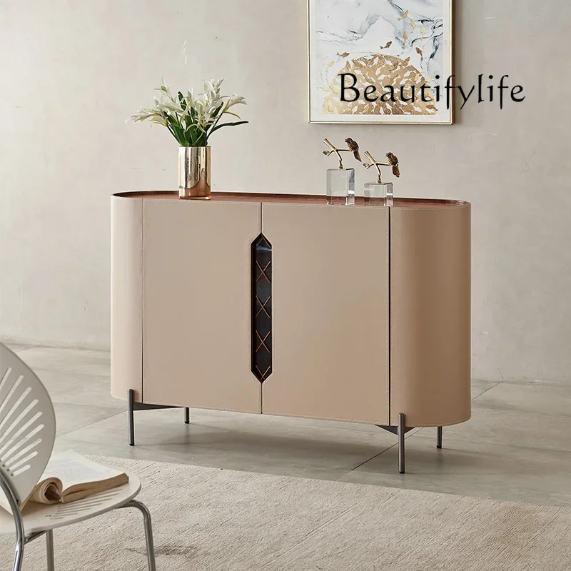 

S small apartment foyer minimalist storage side cabinet modern minimalist design Italian saddle leather entrance table