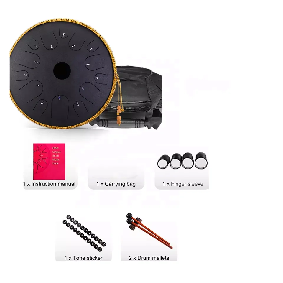 Hooqu Steel Tongue Drum 14 Inch 15 Notes Sound Healing Instruments Steel Tongue Drum