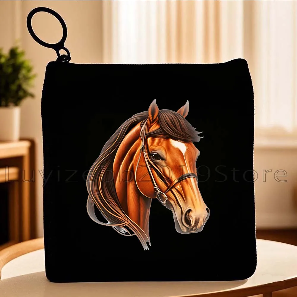 Horses Is My Spirit Animal Floral Watercolor Horse Face Art Print Cute Gifts Canvas Coin Purse Key Case Small Bag Wallet Pouch