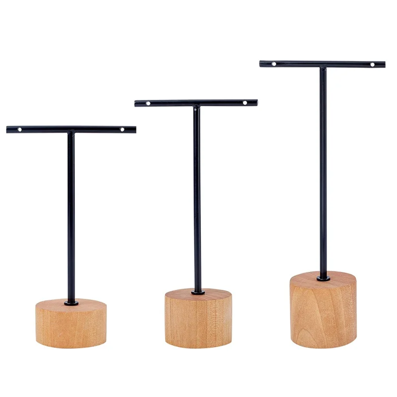 Sale 3Pcs T Bar Earring Display Stand with Wooden Base Jewelry Holders Hanging Jewelry Organizer for Photography Props A