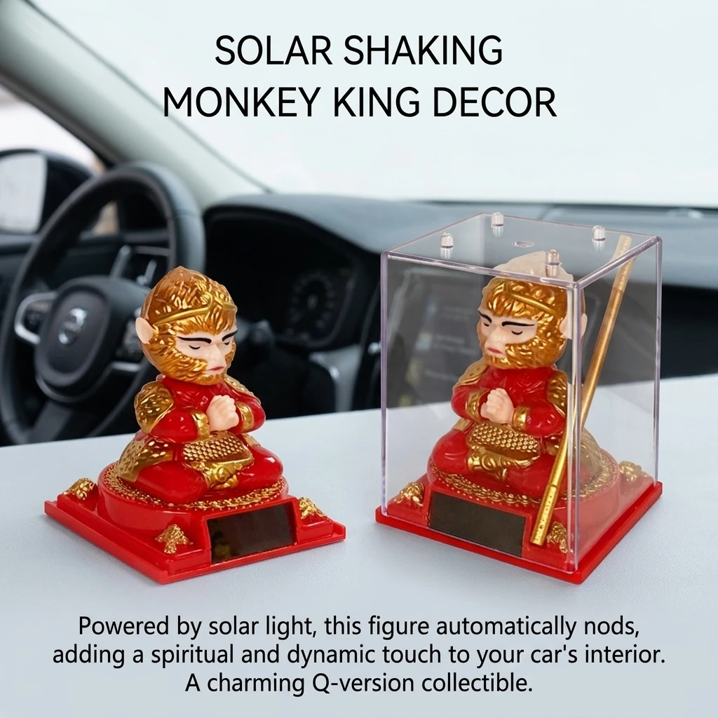 Solar Powered SunWukong Figurine Home Office Desktop Nodding Monkey Ornament for Car Interior Decoration Crafts