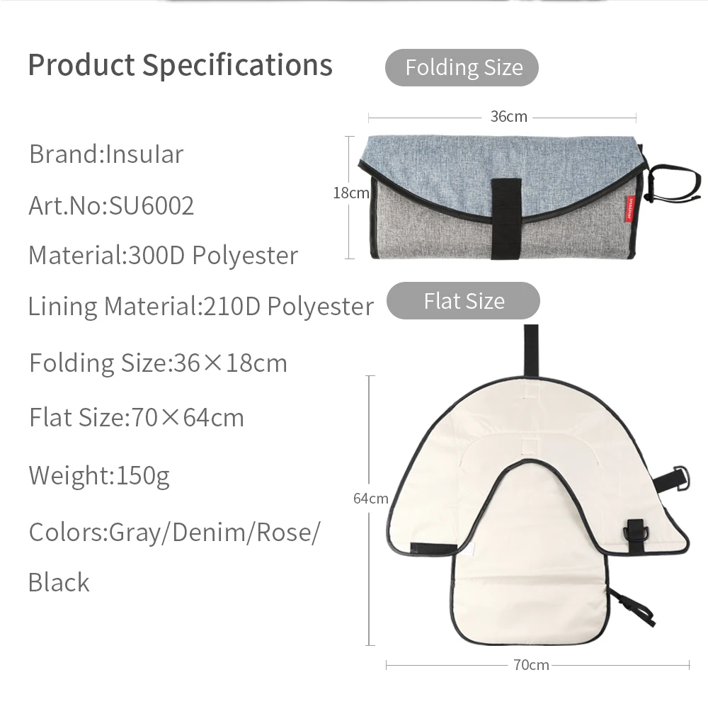 Portable Baby Changing Mat Infant Multifunction Diaper Changing Pad Newborn 2 IN 1 Waterproof Changing Pad Cover Storage Bag