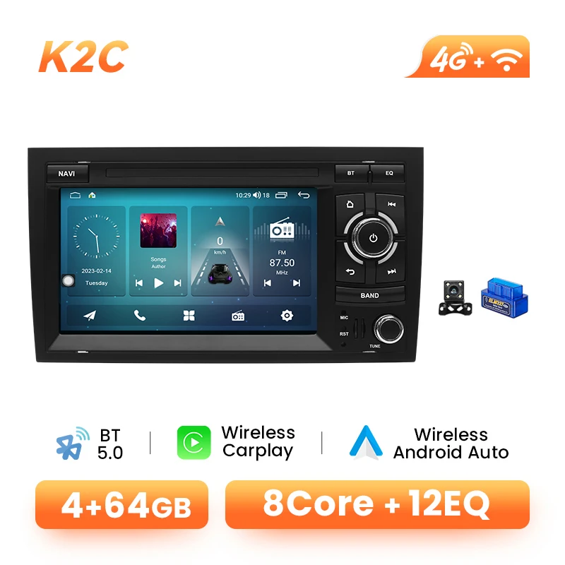 Draadloze CarPlay Android 14 autoradio voor Audi A4 B6 B7 B8 S4 RS4 SEAT 8GB GPS WiFi Bluetooth DSP Navigatie Stereo Speler 128GB - afbeelding 1